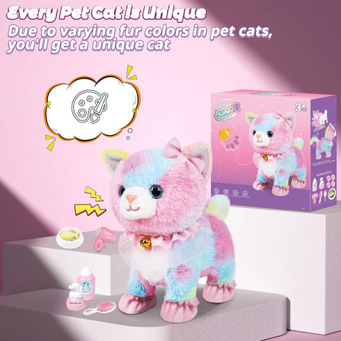 Jimate Interactive Electronic Plush Toy Walking and Barking Robot Cat Plush Cat Remote Control Kitten for Girls