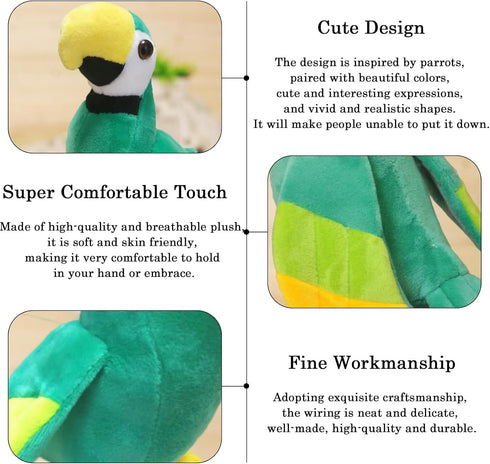 7.9" Parrot Stuffed Animal Plush Cute Small Bird Toy Gifts for Boys and Girls, Green