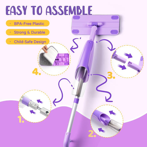 Set,Purple Set 3+ Kids Cleaning Toy Mini Spray Mop Montessori Toys Pretend Play Cleaning Tool for Toddlers with Spray