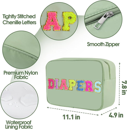 Small Diaper Bag, Chenille Letter Diaper Caddy Organizer Pouch Newborn Baby Essentials Must Haves for Nursery Changing