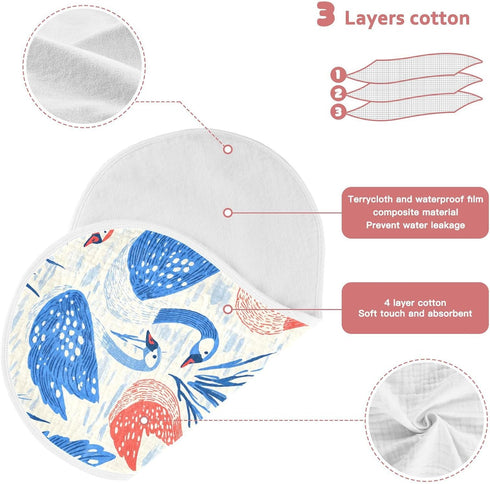 decor gift 4 Pack 22x11in Cotton Muslin Baby Burp Cloths Breathable Red Blue Swans Art Baby Cloth for Gender Neutral