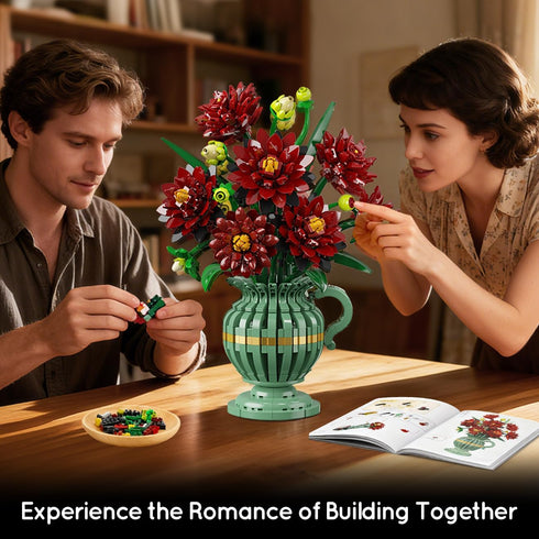 Set, 1482 12+ PLAXSOON Dahlia Flowers Building Flower Bouquet Gift for Mothday Day Botanical Collection Building Block