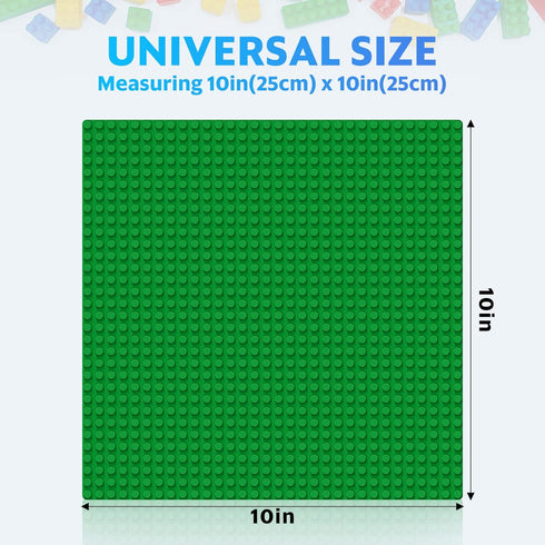 Classic Baseplates Building Plates-Pack of 10 Large 10" x 10" Building Bricks,Compatible with All Major Brands,Perfect STEM Gift for Builders Age 3+ (Green)