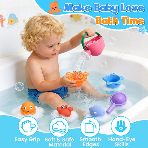 9 1-3, 2-4 3 1 2 3 PCS Baby Bath Toys for Kids Ages Mold Free Toddler Bath Toys for with No Hole Squeezing Marine