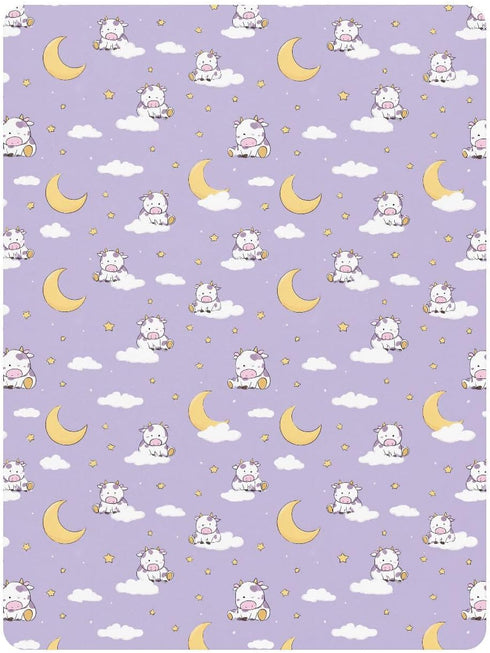 miaozhen 1 Pack 52x28 Cotton Baby Crib Sheets Soft Stretchy Naughty Animal Cow Pastel Purple Toddler Cirb Bedding Cover