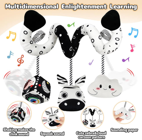 Hanging Rattle Toys for Crib Mobile - Car Seat Toys for Babies 0-6 Months, Black and White High Contrast Baby Toys