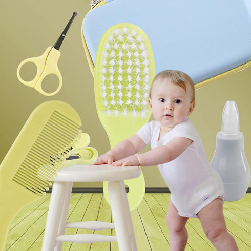 ZELIN 8 1 YE Baby Grooming Kit, in Baby Hair Brush/Nail Clipper/Nose Cleaner/Finger Toothbrush/Nail Scissors/Manicure