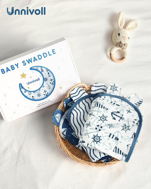 100% 3 Pack 0-3 Sailboat Unnivoll Baby Swaddles for Newborns Cotton Newborn Swaddle Sack Baby Swaddles Months Swaddle