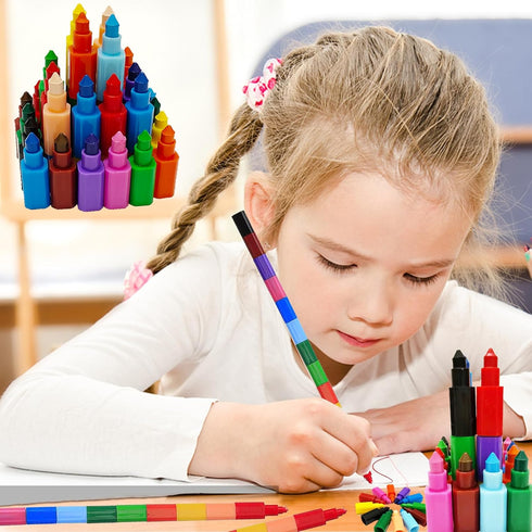12 Pieces Stacking Crayons, DIY Rainbow Pencils, Buildable Crayons for Kids, Colorful Crayon Party Favors