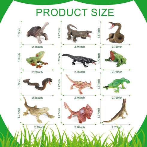 12PCS Realistic Reptile Animal Figurine Set, Cold Blooded Amphibians Wild Animal Figures Toy for Kids 3+