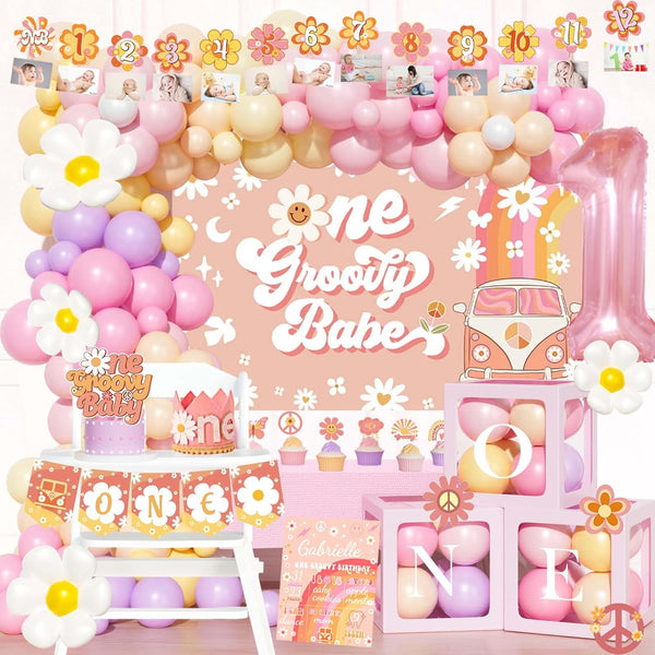 Hombae Groovy One Birthday Decorations, Hippie Daisy First Party Decor, Boho Themed Backdrop