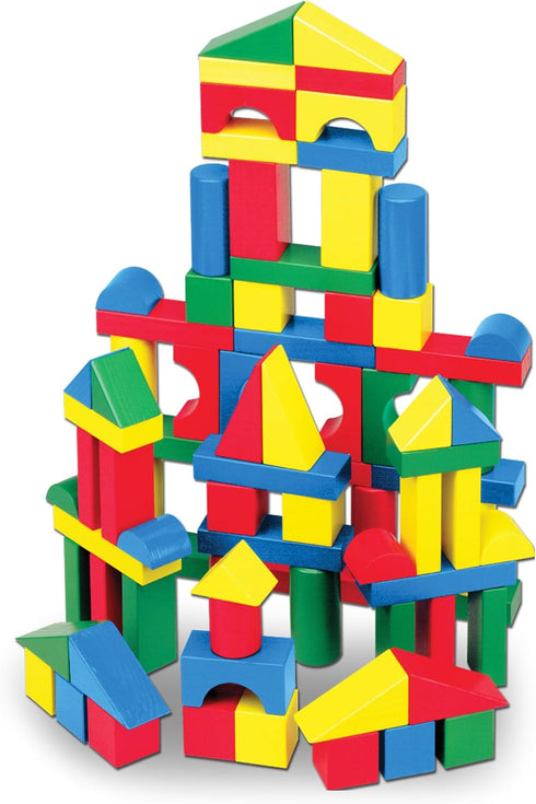 Melissa & Doug Wooden Building Blocks Set - 100 Blocks in 4 Colors and 9 Shapes, FSC Certified for Kids