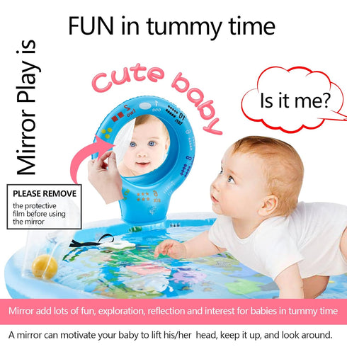 Tummy 31.5"31.5" 3-12 Time Mat Extra Large for Months Baby, Inflatable Water Playmat with Mirror, Teethers, Rattles