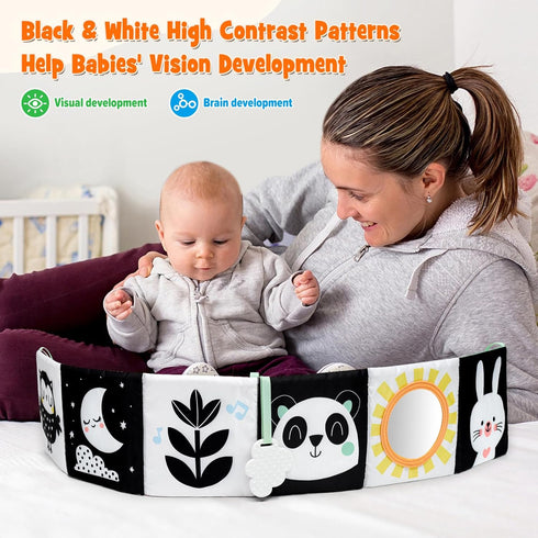 OKOOKO Black and White Baby Book, High Contrast Soft Toy for 0-6 Months, Tummy Time Crib Stroller Montessori