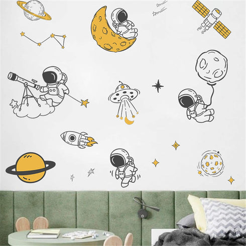 RARJSM Wall Stickers, Astronaut Planet Outer Space Stars DIY Vinyl Removable Large Decals for Kids Bedroom Living Room