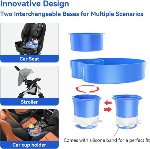 1 PACK) Kids Car Seat Cup Holder Snack Tray - Toddler Travel Essentials for Mess-Free Snacking on Road Trips, Travel