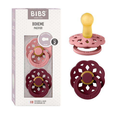 BIBS Pacifiers 6-18 Months | Boheme Collection 2-Pack | BPA-Free Round Nipple