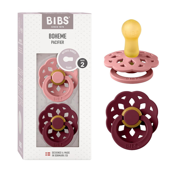 BIBS Pacifiers 6-18 Months | Boheme Collection 2-Pack | BPA-Free Round Nipple