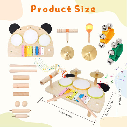 Set, 1-6, Kids Drum Montessori Musical Instruments for Toddlers Wooden Toys Montessori Music Table, Xylophone Drum Kit