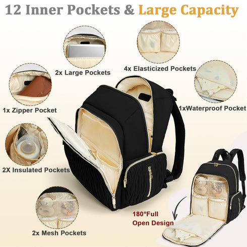 Backpack Backpack 16 Mommy miss fong Diaper Bag - Baby Diaper Bag with Diaper Changing Pad Quilted Travel Diaper