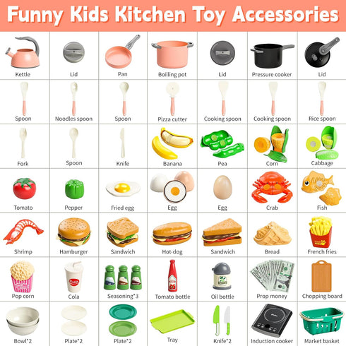 Playset, 168 Toy Play Food, Play Kitchen Accessories, Kitchen Pretend Cooking Play Pots, Pans, Utensils Cookware