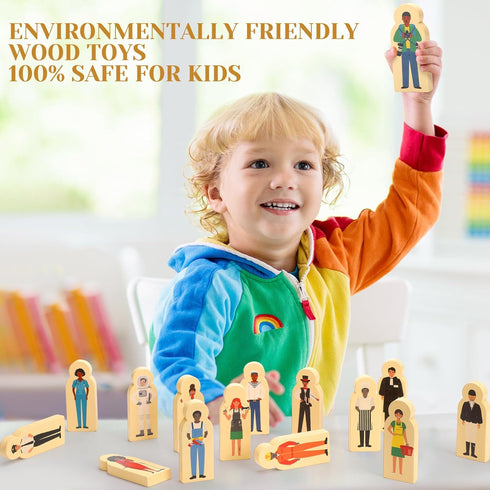 30 Pcs Wooden Community Helpers Toys – Small Professionals Wooden Character Set for Classroom Open Ended STEM Games