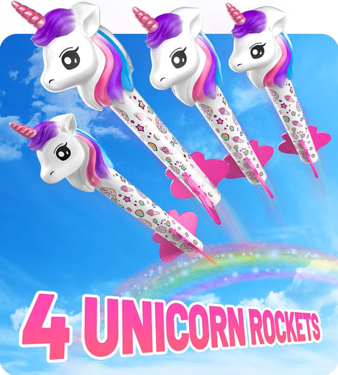 beefunni Unicorn Rocket Launcher - 4 Unicorn Outdoor Toys for Kids, Christmas Birthday Gifts for Ages 2-8
