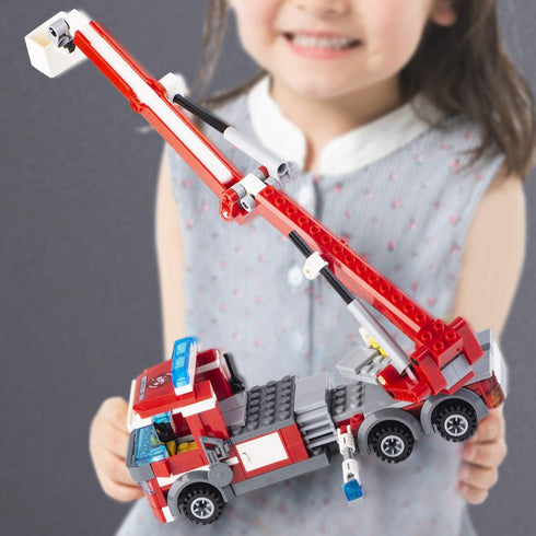 QLT QIAOLETONG City Fire Station Building Kit, 774 Pcs Set Including Fire Station, Fire Truck, Helicopter, Fire