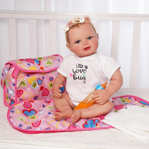 BABESIDE 5 Pcs Baby Doll Diaper Bag Set, Includes Magic Bottles, Changing Mat, Doll Diapers for 17-22 inches Dolls