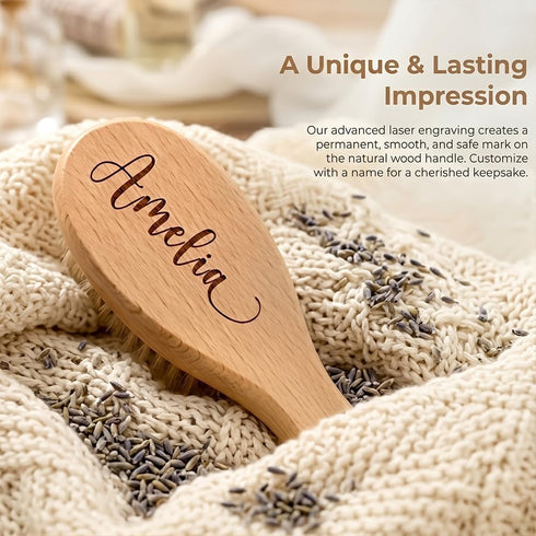 Set 3 Custom Engraved Wooden Baby Hair Brush and Comb - Pieces