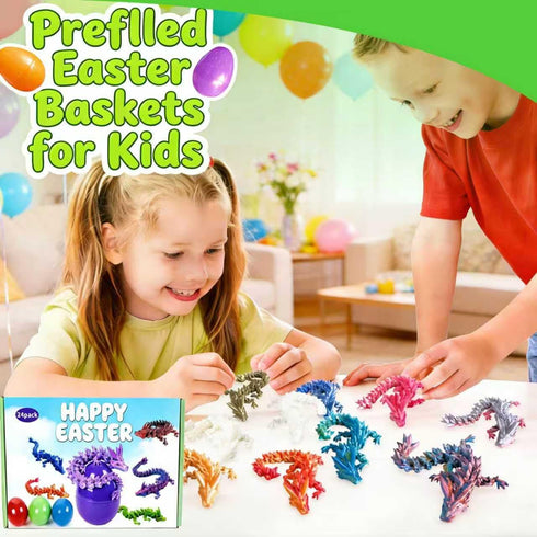 IRRONN 24Pcs 3D 3D Easter Eggs with Printed Dragons Inside,Articulated Printed Dragon for Easter Basket