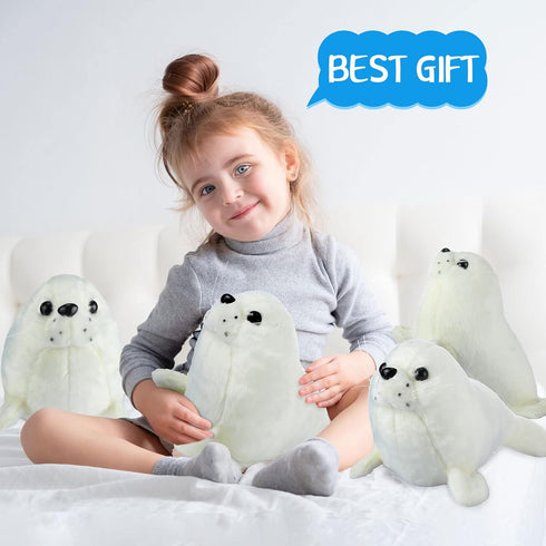 4 Pcs White Seal Stuffed Animal Plush - Cute Chubby Seal Toy Dolls, 10 Inch Gifts for Boys Girls Babies Toddlers