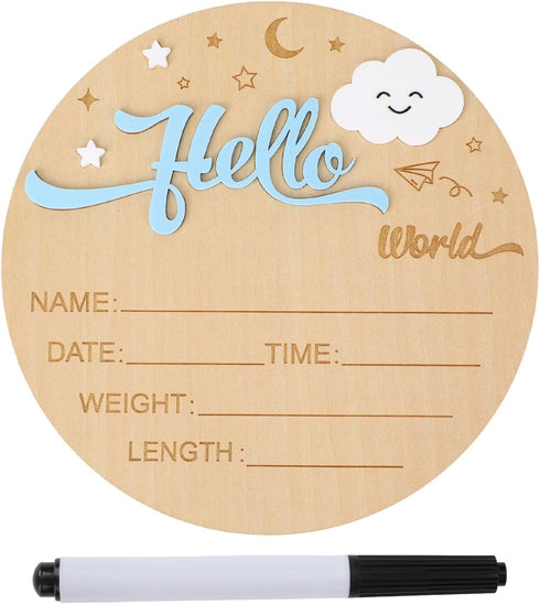 Penitue Newborn Welcome Signs, 5.9in Round Wooden Moon Clouds Hello World Newborn Birth