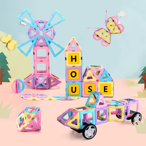 Magnetic Tiles Building Blocks Toys for Kids, 136 Pieces 3D Creative Set