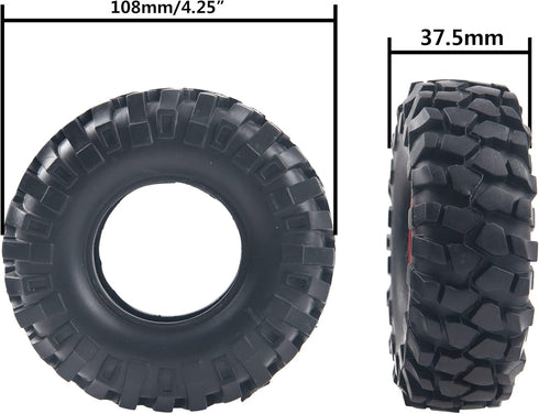 6-Spoke 1.9" Rubber Tires & 108mm Wheels with 12mm Hex Hub Rims for 1/10 Axial D90 SCX10 CC01 TF2 RC Crawler Car