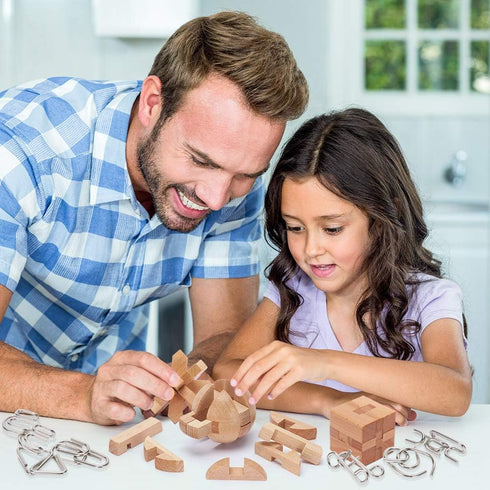 LESONG Brain Teasers - 9 Pack Metal and Wooden Puzzles for Kids and Adults, IQ and Logic Test Games