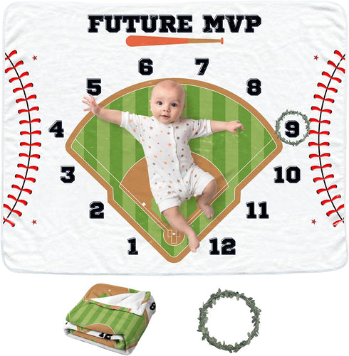 Baseball Baby Monthly Blanket for Boys, Newborn Month Blanket, Soft Flannel Photography