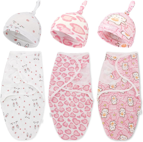 3 Pack Preemie Swaddle Blanket with Hat Set, Baby Receiving Blanket for Preemie Newborns