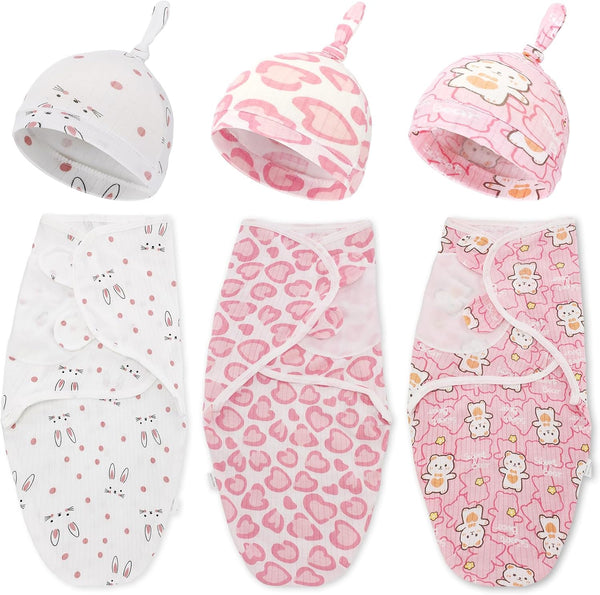 3 Pack Preemie Swaddle Blanket with Hat Set, Baby Receiving Blanket for Preemie Newborns