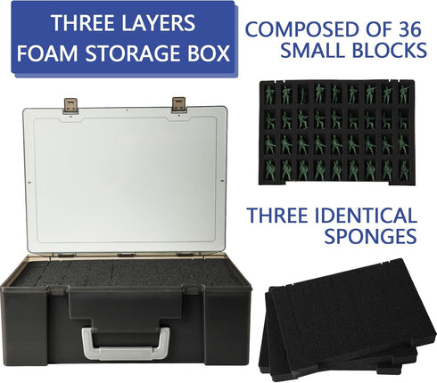 Portable Miniature Figure Storage & Carrying Case - 4 Foam Layers fits 108 Infantry Minis & Large Figures