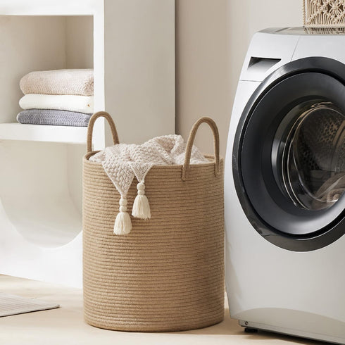 58L Jute Rope Laundry Hamper Basket by YOUDENOVA, Tall Laundry Basket, Baby Nursery Hamper for Blanket Storage