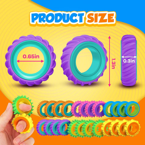 24 Pack Fidget Toys Sensory Rings for Kids: Goodie Bags Stuffers for Kids - Quiet Stress Toys for Autism Calming - Fun