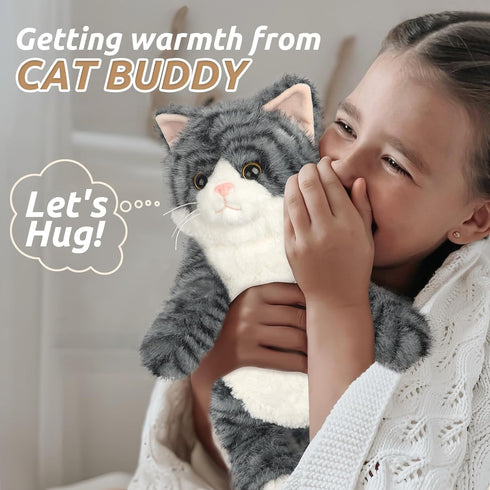 Gray Tabby Cat Stuffed Animals, Microwavable Stuffed Animal Adorable Fluffy Cat Plush for Warmth & Comfort, Heatable