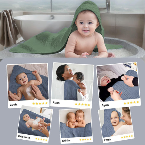6 Pack 100% Soft Hooded Baby Towels for Newborn Babies Cotton Muslin Baby Bath Towel with Hood, Absorbent Baby Bath