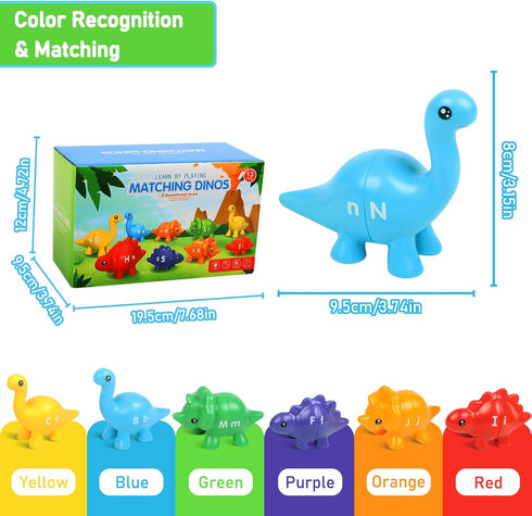 Dinosaur Letters Matching Game, 26 Double-Sided ABC Alphabet Match, Montessori Educational Toy for Kids 1-5 Years