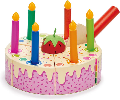 3+ Tender Leaf Toys - Rainbow Birthday Cake Pretend Play Food Toy with Candles and Server, Party Decoration or Gift