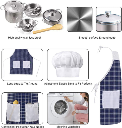 Set Set KODATEK Play Kitchen Accessories, Kids Kitchen Pretend Play Toys, Kitchen with Stainless Steel Cooking Utensils