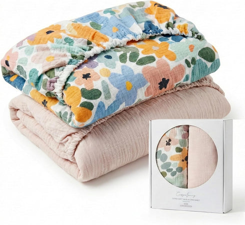 Muslin Crib Sheets for Girls Boys 2 Pieces, Soft and Breathable Sheets