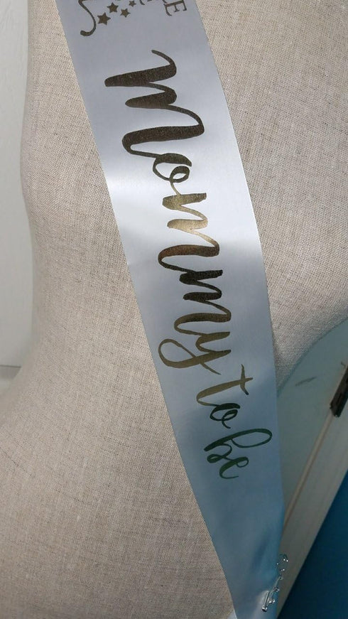 Twinkle Little Star Baby Shower Sash Banner - Mommy to Be White & Gold with Rhinestone Pin