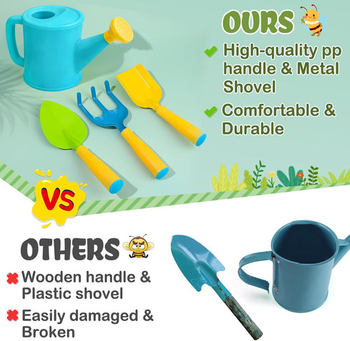 Set Set Biubee Kids Gardening Tools - Sturdy Kids Watering Can Toy Toddler Children's Gardening Kit with Metal Shovel